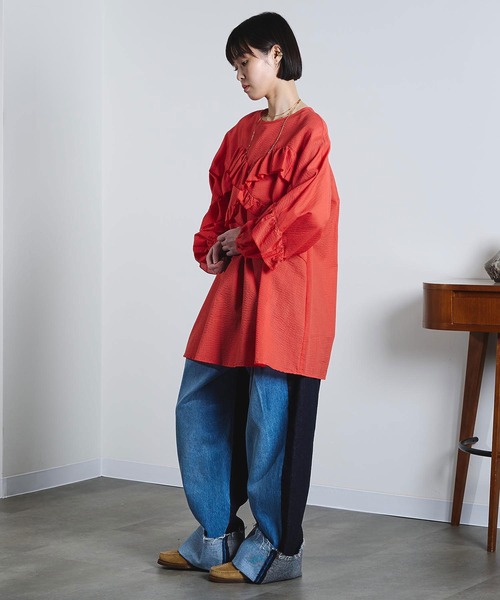 ROSE BUD(ローズバッド)の「(mici)RUFFLE TUNIC BLOUSE(シャツ/ブラウス・レディース・オレンジ/ライトイエロー・ONE SIZE)」の14枚目の写真