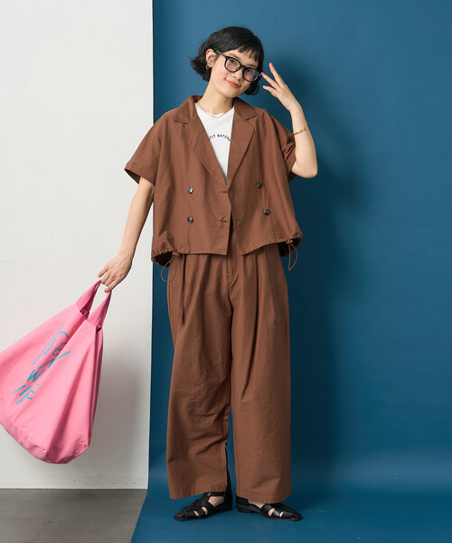FREAK'S STORE(フリークスストア)の「藤本美貴 × FREAK'S STORE/フリークスストア 接触冷感/UVカット Aライン 半袖ジャケット<セットアップ対応>(テーラードジャケット・レディース・ブラック/ブラウン/ベージュ・フリ-)」の7枚目の写真