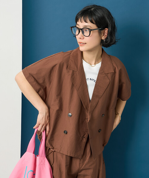FREAK'S STORE(フリークスストア)の「藤本美貴 × FREAK'S STORE/フリークスストア 接触冷感/UVカット Aライン 半袖ジャケット<セットアップ対応>(テーラードジャケット・レディース・ブラック/ブラウン/ベージュ・フリ-)」の14枚目の写真