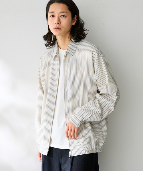 B.C STOCK（ベーセーストック）の「FORHUS ストライプシャツブルゾン（その他アウター・メンズ・ブルー系その他/ホワイト・LARGE/MEDIUM）」の2枚目の写真