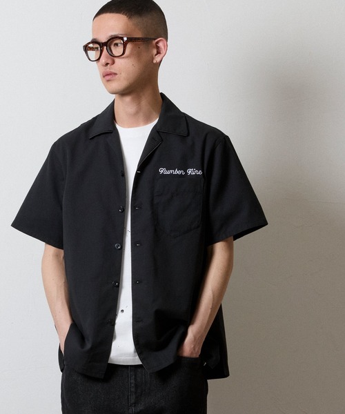 TWILL OPEN COLLAR S/S SHIRT / ワンポイント 刺繍 ツイル ショート