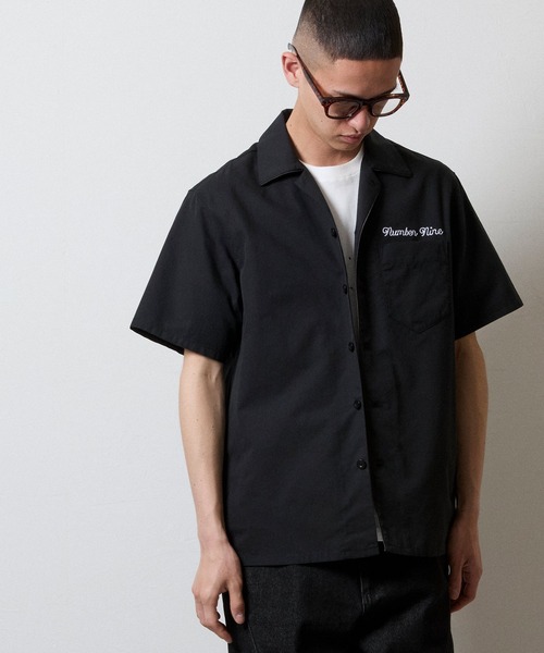 TWILL OPEN COLLAR S/S SHIRT / ワンポイント 刺繍 ツイル ショート