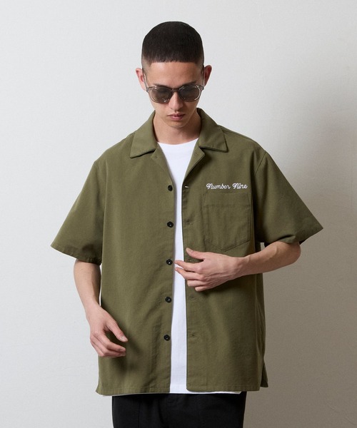 TWILL OPEN COLLAR S/S SHIRT / ワンポイント 刺繍 ツイル ショート