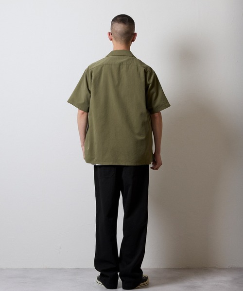 ナンバーナイン　カーキ半袖シャツ　Lサイズ TWILL OPEN COLLAR S/S SHIRT / ワンポイント 刺繍 ツイル ショート
