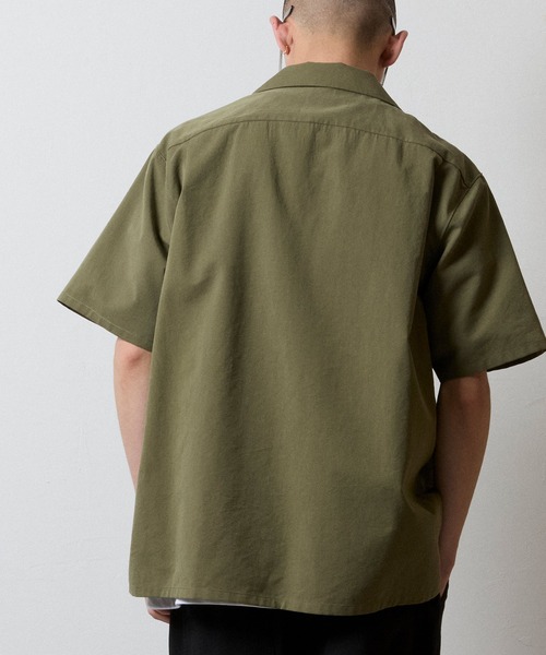 TWILL OPEN COLLAR S/S SHIRT / ワンポイント 刺繍 ツイル ショート