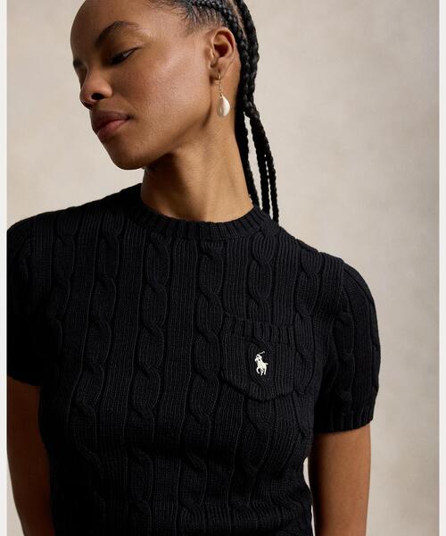 POLO RALPH LAUREN（ポロ ラルフ ローレン）の「ケーブルニット コットン ショートスリーブ セーター（ニット/セーター・レディース・ブラック系1・M/S/XS/L/XL）」の5枚目の写真