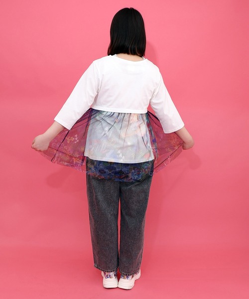 ScoLar(スカラー)の「161665:キノコの惑星柄チュール切替プルオーバー(Tシャツ/カットソー・レディース・ブラック/オフホワイト・M)」の5枚目の写真