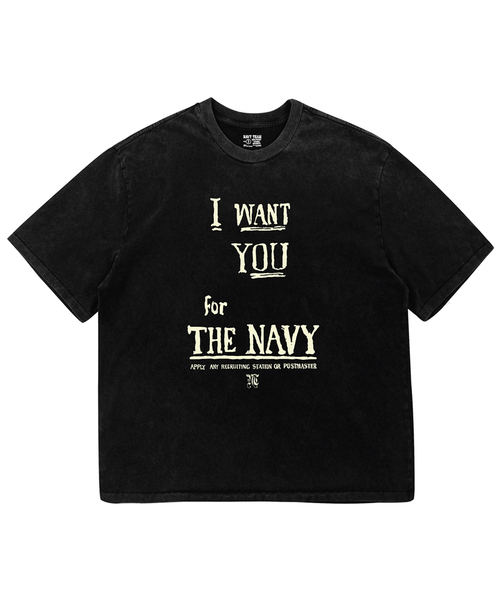NAVYTEAM(ネイビーチーム)の「I WANT YOU FOR THE NAVY ピグメントダイング半袖Tシャツ(Tシャツ/カットソー・レディース・ブラック×ベージュ/ブラック×グレー・1/2/3)」の1枚目の写真