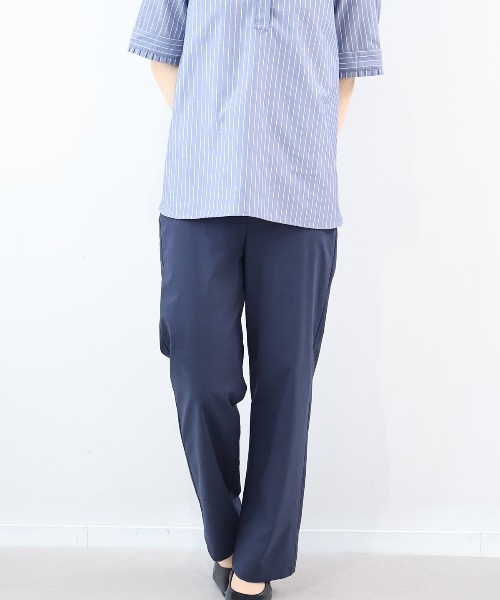 fleur by mint breeze(フルールバイミントブリーズ)の「【L~5L 大きいサイズ】麻混ストレッチストレートパンツ(その他パンツ・レディース・カーキ/ネイビー・LL/3L/4L/5L)」の1枚目の写真