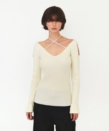 V NECK STRAP KNIT (ivory)