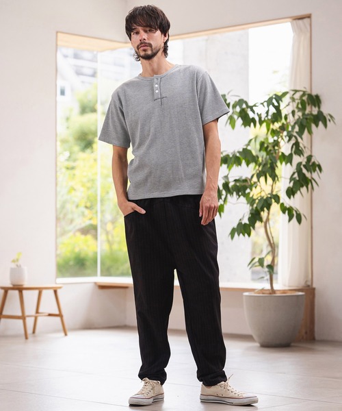 CAMBIO(カンビオ)の「mt10463-ワッフルヘンリーTシャツ(26A-14130CM)(Tシャツ/カットソー・メンズ・オフホワイト/ミックスグレー/ブラック・M/L/XL)」の19枚目の写真