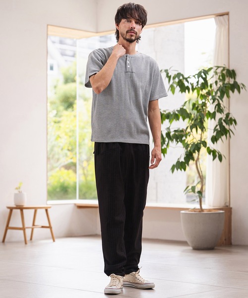 CAMBIO(カンビオ)の「mt10463-ワッフルヘンリーTシャツ(26A-14130CM)(Tシャツ/カットソー・メンズ・オフホワイト/ミックスグレー/ブラック・M/L/XL)」の20枚目の写真