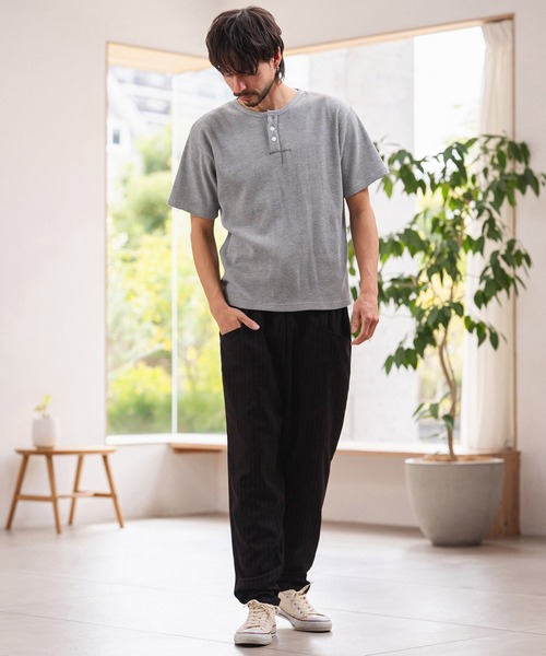 CAMBIO(カンビオ)の「mt10463-ワッフルヘンリーTシャツ(26A-14130CM)(Tシャツ/カットソー・メンズ・オフホワイト/ミックスグレー/ブラック・M/L/XL)」の21枚目の写真