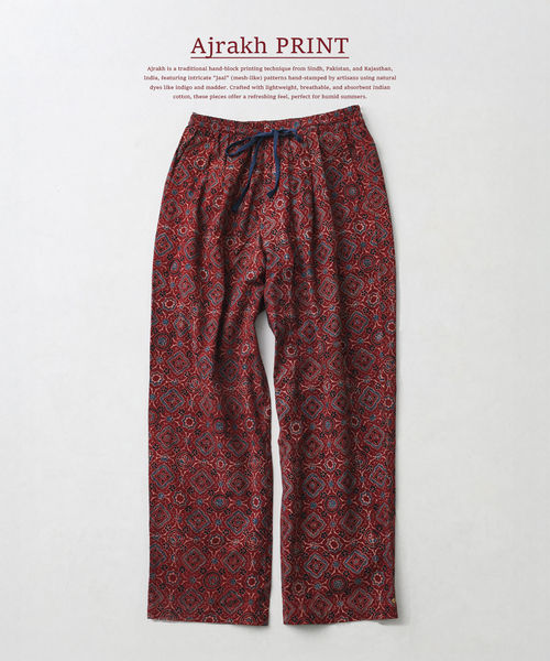 JOURNAL STANDARD relume(ジャーナルスタンダード レリューム)の「bunai / ブナイ 別注 アジュラク プリント イージーパンツ(その他パンツ・メンズ・アイボリー/ブラック/ネイビー/レッド・LARGE/MEDIUM)」の4枚目の写真