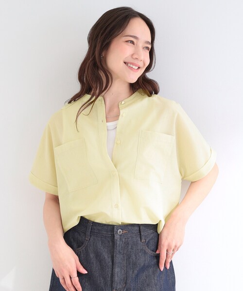 SHOO・LA・RUE（シューラルー）の「【通気性〇/UV/S-LL】風が通り抜ける ひんやり半袖バンドカラーシアーシャツ（シャツ/ブラウス・レディース・ライトイエロー系/ネイビー/オフホワイト/ライトブルー/ブラウン系その他・02/01/04/03）」の22枚目の写真