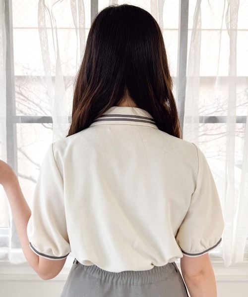 F i.n.t(フィント)の「リボンタイ付きライン入りポロシャツ/fint フィント(ポロシャツ・レディース・レッド/グリーン/オフホワイト・FREE)」の5枚目の写真