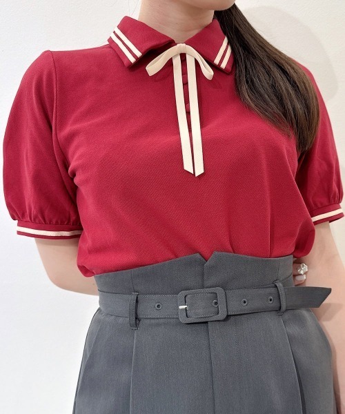 F i.n.t(フィント)の「リボンタイ付きライン入りポロシャツ/fint フィント(ポロシャツ・レディース・レッド/グリーン/オフホワイト・FREE)」の21枚目の写真