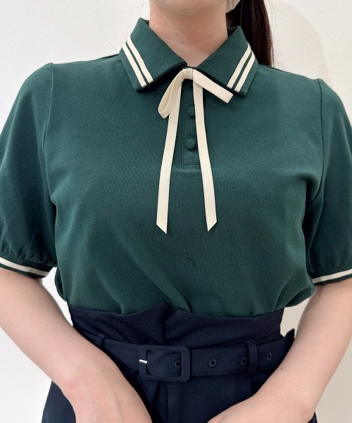 F i.n.t(フィント)の「リボンタイ付きライン入りポロシャツ/fint フィント(ポロシャツ・レディース・レッド/グリーン/オフホワイト・FREE)」の20枚目の写真