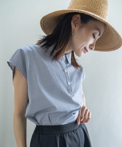 lodie(ロディ)の「バックレース ストライプシャツ(シャツ/ブラウス・レディース・オフホワイト/グレー×ホワイト/ネイビー×ホワイト・FREE)」の4枚目の写真