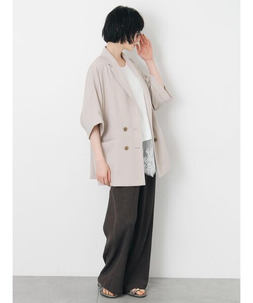 セール】ダブル釦5分袖ジャケット（ノーカラージャケット）｜Samansa