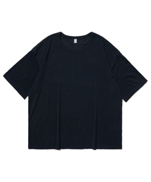 ラウンドリネン半袖Tシャツ(ネイビー)
