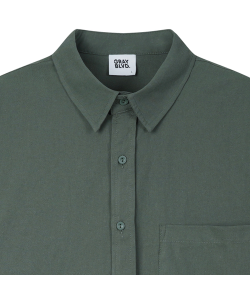 GRAYBLVD（グレイブラバット）の「リネンライク駒半袖シャツ (5COLOR)（シャツ/ブラウス・レディース・ブラック/スカイブルー/カーキ/ホワイト/ベージュ・MEDIUM/LARGE/X-LARGE）」の4枚目の写真
