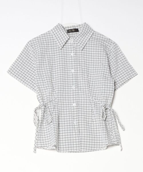 リボン付きチェック柄半袖シャツ チェック柄サイドリボン半袖シャツ（シャツ/ブラウス）｜FREE STYLISTS