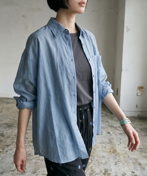 STYLE DELI(スタイルデリ)の「【BLK001】サマーシアー片ポケットシャツ(シャツ/ブラウス・レディース・ブラック/イエロー/ブルー・FREE)」の17枚目の写真