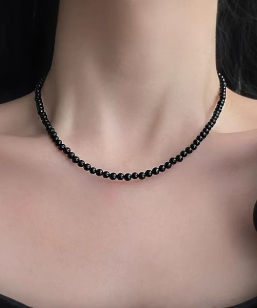 セール】YU-KA:ブラックビーズミニマルネックレス Black Bead Minimal