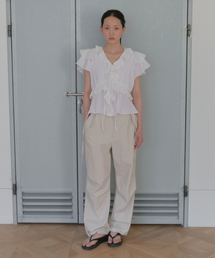 RIBBON WIDE CARCO PANTS - BEIGE