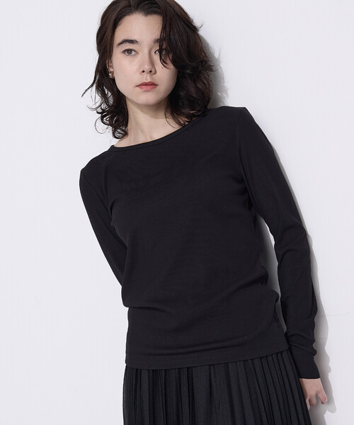 COMME CA Wardrobe(コムサワードローブ)の「〔 +サイズ 〕綿キュプラベアテレコ プルオーバー(Tシャツ/カットソー・レディース・ブラック/グレー・15号)」の2枚目の写真