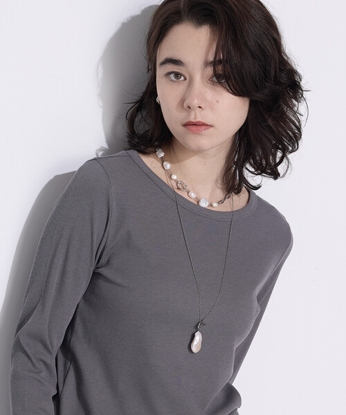 COMME CA Wardrobe(コムサワードローブ)の「〔 +サイズ 〕綿キュプラベアテレコ プルオーバー(Tシャツ/カットソー・レディース・ブラック/グレー・15号)」の5枚目の写真