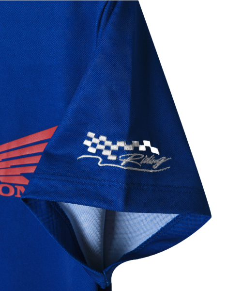 PHYPS MOTORCYCLE（フィップスモーターサイクル）の「Womens Moto Patch Polo Shirt Blue（ポロシャツ・レディース・その他・MEDIUM/SMALL）」の5枚目の写真