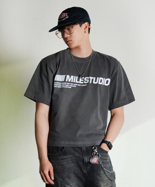 THE MILE(ザマイル)の「ガーメンツ クロップ マイルスタジオ クルーネック_PIGMENT D.GRAY(Tシャツ/カットソー・メンズ・その他・SMALL/MEDIUM/LARGE/X-LARGE)」の1枚目の写真