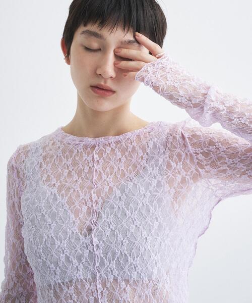 CODE A(コードエー)の「【ReRe】stretch lace tops(Tシャツ/カットソー・レディース・パープル/ホワイト/ライトグレー・00)」の3枚目の写真