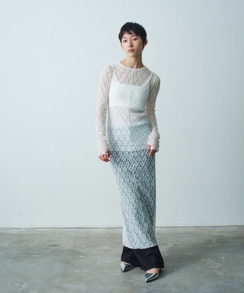 CODE A(コードエー)の「【ReRe】stretch lace tops(Tシャツ/カットソー・レディース・パープル/ホワイト/ライトグレー・00)」の4枚目の写真