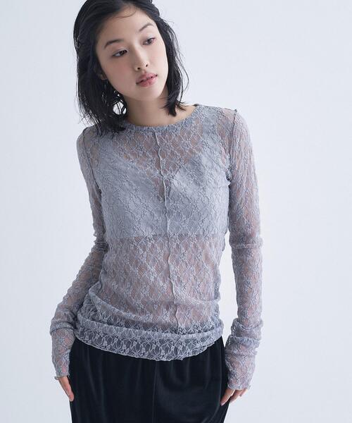 CODE A(コードエー)の「【ReRe】stretch lace tops(Tシャツ/カットソー・レディース・パープル/ホワイト/ライトグレー・00)」の5枚目の写真