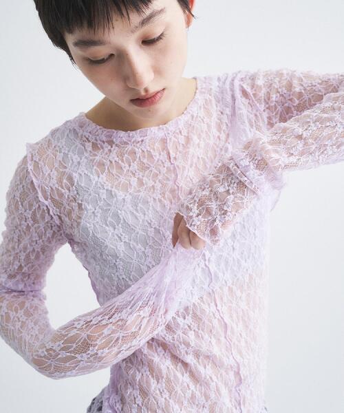 CODE A(コードエー)の「【ReRe】stretch lace tops(Tシャツ/カットソー・レディース・パープル/ホワイト/ライトグレー・00)」の9枚目の写真