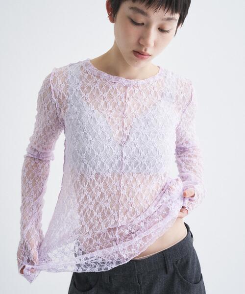 CODE A(コードエー)の「【ReRe】stretch lace tops(Tシャツ/カットソー・レディース・パープル/ホワイト/ライトグレー・00)」の10枚目の写真