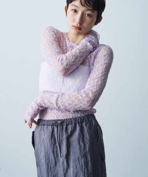 CODE A(コードエー)の「【ReRe】stretch lace tops(Tシャツ/カットソー・レディース・パープル/ホワイト/ライトグレー・00)」の15枚目の写真