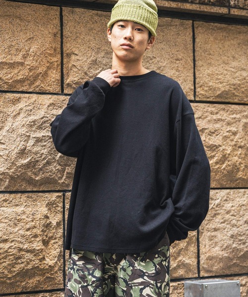niko and...(ニコアンド)の「USAコットンワッフルクルーTシャツ(Tシャツ/カットソー・メンズ・ブルー/チャコール/ブラック/オフホワイト・MEDIUM/LARGE)」の3枚目の写真