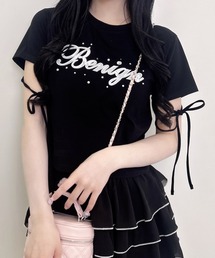 INGNI | ビジュー飛ばし袖リボンレースロゴTシャツ(Tシャツ/カットソー)
