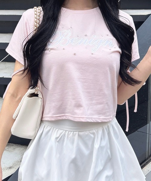 INGNI（イング）の「ビジュー飛ばし袖リボンレースロゴTシャツ（Tシャツ/カットソー・レディース・ブラック×ホワイト/ホワイト×ピンク/ピンク系7・M）」の14枚目の写真