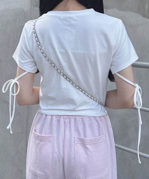 INGNI（イング）の「ビジュー飛ばし袖リボンレースロゴTシャツ（Tシャツ/カットソー・レディース・ブラック×ホワイト/ホワイト×ピンク/ピンク系7・M）」の17枚目の写真