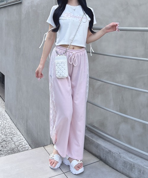 INGNI（イング）の「ビジュー飛ばし袖リボンレースロゴTシャツ（Tシャツ/カットソー・レディース・ブラック×ホワイト/ホワイト×ピンク/ピンク系7・M）」の18枚目の写真
