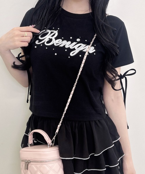 INGNI（イング）の「ビジュー飛ばし袖リボンレースロゴTシャツ（Tシャツ/カットソー・レディース・ブラック×ホワイト/ホワイト×ピンク/ピンク系7・M）」の20枚目の写真
