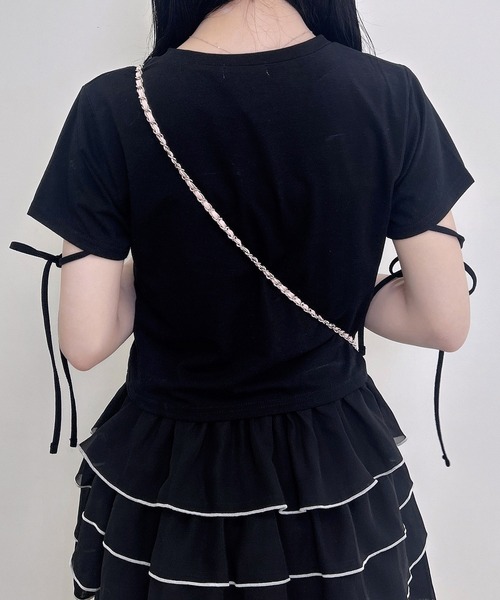 INGNI（イング）の「ビジュー飛ばし袖リボンレースロゴTシャツ（Tシャツ/カットソー・レディース・ブラック×ホワイト/ホワイト×ピンク/ピンク系7・M）」の11枚目の写真