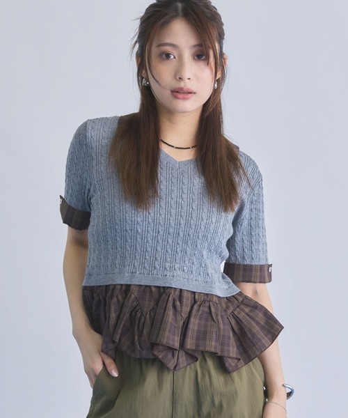 archives(アルシーヴ)の「ラウンドチェックシャツレイヤードVネックニットPO(ニット/セーター・レディース・ブラウン/グレー/アイボリー・MEDIUM)」の14枚目の写真