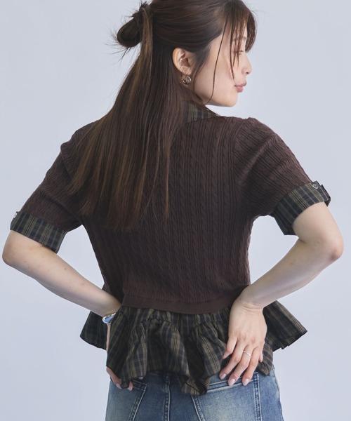 archives(アルシーヴ)の「ラウンドチェックシャツレイヤードVネックニットPO(ニット/セーター・レディース・ブラウン/グレー/アイボリー・MEDIUM)」の20枚目の写真