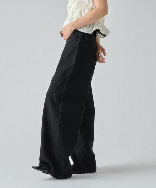 goocy（グーシー）の「【冷感・吸水速乾】ワイドストレートデニム（デニムパンツ・レディース・ブラック/ブルー・MEDIUM/SMALL）」の6枚目の写真